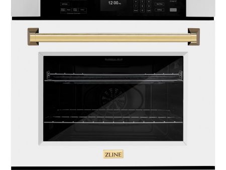 ZLINE 30 in. Autograph Edition Professional True Convection Single Wall Oven with Air Fry and Self Clean in Stainless Steel with White Matte Door and Polished Gold Handle (WASZ-WM-30-G) Discount